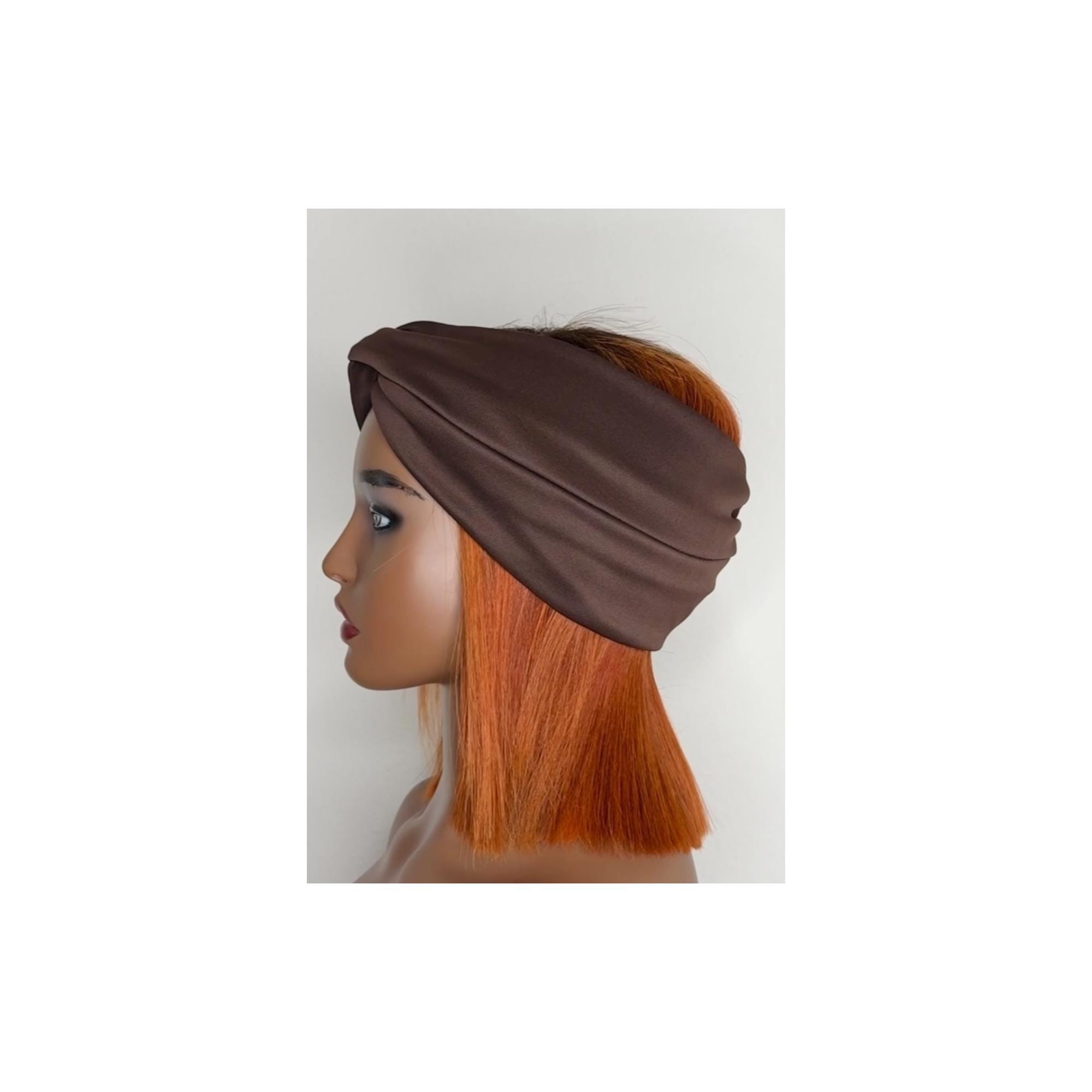 New handmade boutique top knot flexible wide headband shiny brown Brown Top Knot Headband - Etsy main image 3