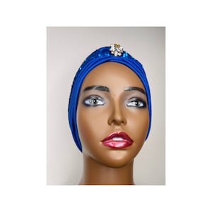 Sequin turban | royal blue turban | party head cover | cancer head cover | hair loss turban | church turban