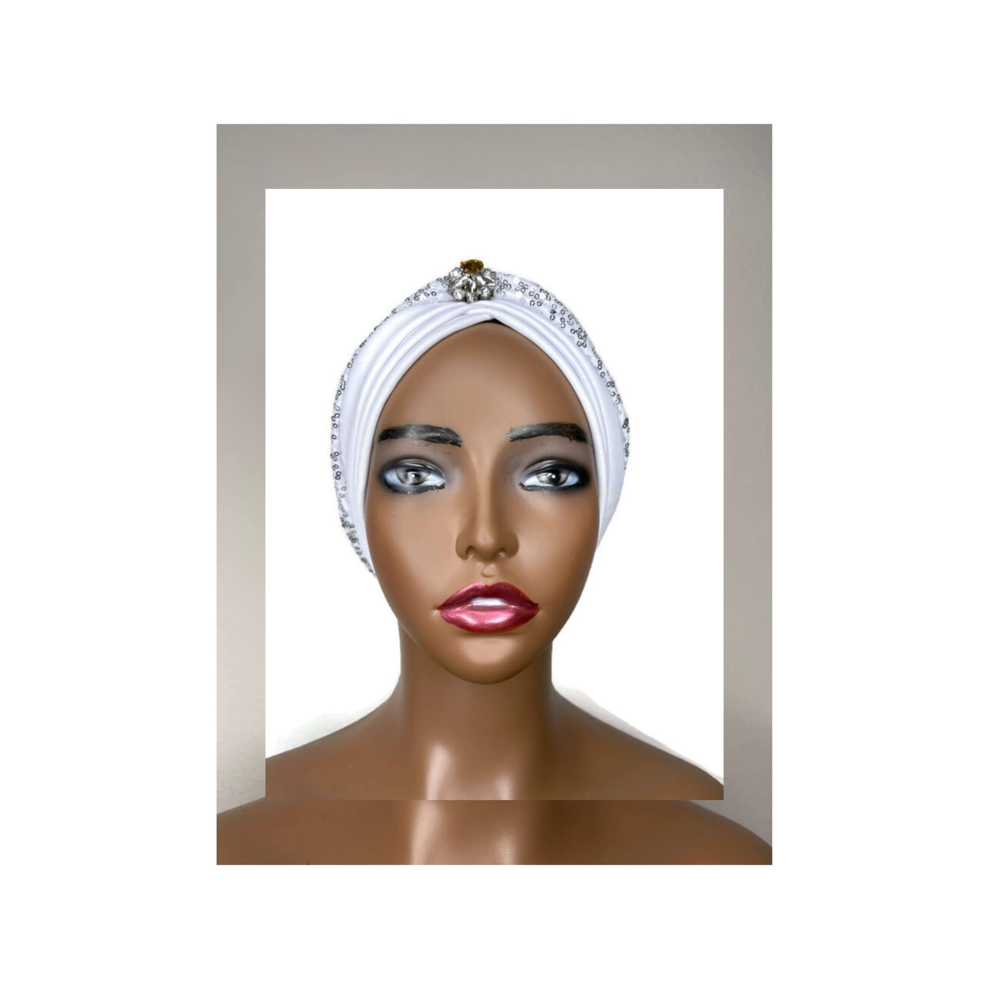 White Sequin Turban Headwrap - Women Accessories White Sequin Turban - Etsy main image 3