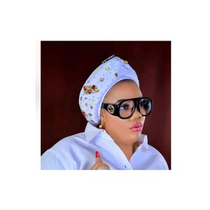 White turban, Rhinestone turban, head cover