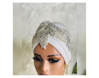 White  turban |bridal turban | Wedding turban | church head cover | special occasion turban