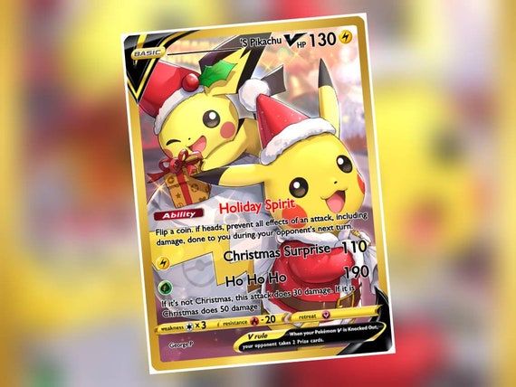 Christmas Pikachu Custom Card Pokemon - Etsy Christmas Pikachu Custom Card Pokemon - Etsy