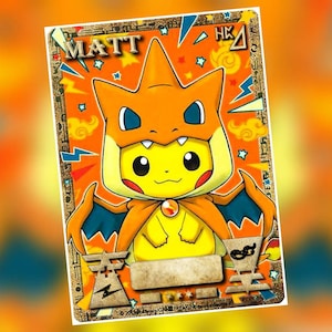 Uralter Pikachu mit Poncho Charizard Personalisierte Karte oder Zeitstempel