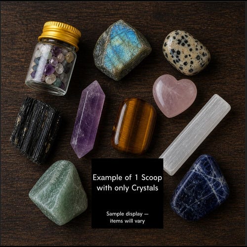 Crystal Mystery Scoop, Witchy Crystal Confetti with Raw & Tumbled Stones, Trinkets Beginner Crystal Kit for Altar Decor or Gift