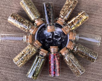 Witchy apothecary bottles - 10-piece witchcraft herb jars - curated collection - uncrossing herbs