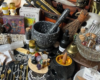 Inner Witch Kit – Starter Witchcraft Gift Box, chime candles, Apothecary Herbs, incantation scroll, Crystals, Altar Tools and ritual salts