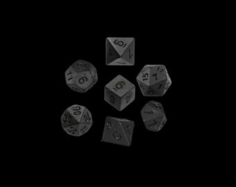 Gemstone dice style Polyhedral black dice set - divination dice, witchy dice for tabletop games, DND dice with Bag - 7 Piece Set