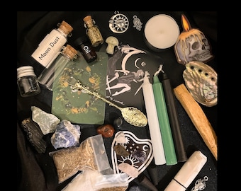 Witchcraft Starter Kit for Beginners – Curated Mystery Box with Crystals, Herbs & Reference Materials