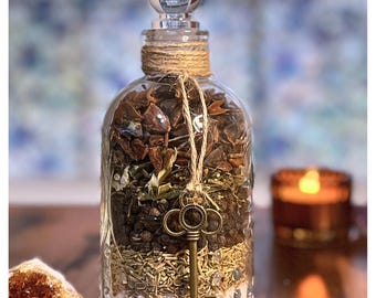 House Blessing & Protection Bottle - Witchy Home Decor - Spiritual Housewarming Gift - Large Louisiana Altar Apothecary Curio