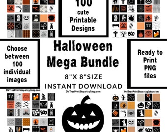 Print Cute Halloween Digital Images For Classrooms Wall Art Collage 8x8 Square Printable Pictures Spooky Not Scary Fun Trick or Treat Stuff