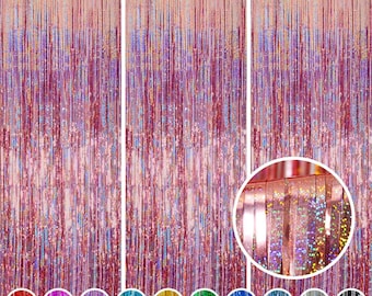 Foil Fringe Backdrop, 3.2 ft x 8.2 ft Tinsel Curtains Party streamer for Birthday, Bachelorette, New Years Eve & Graduation party Decoration