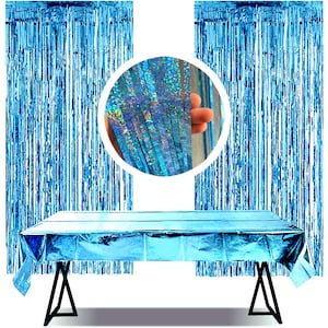 3packs Tinsel Foil Fringe Curtains Streamers Backdrop+tablecloth for Party Birthday Wedding Bachelorette Baby Shower Bridal Decorations