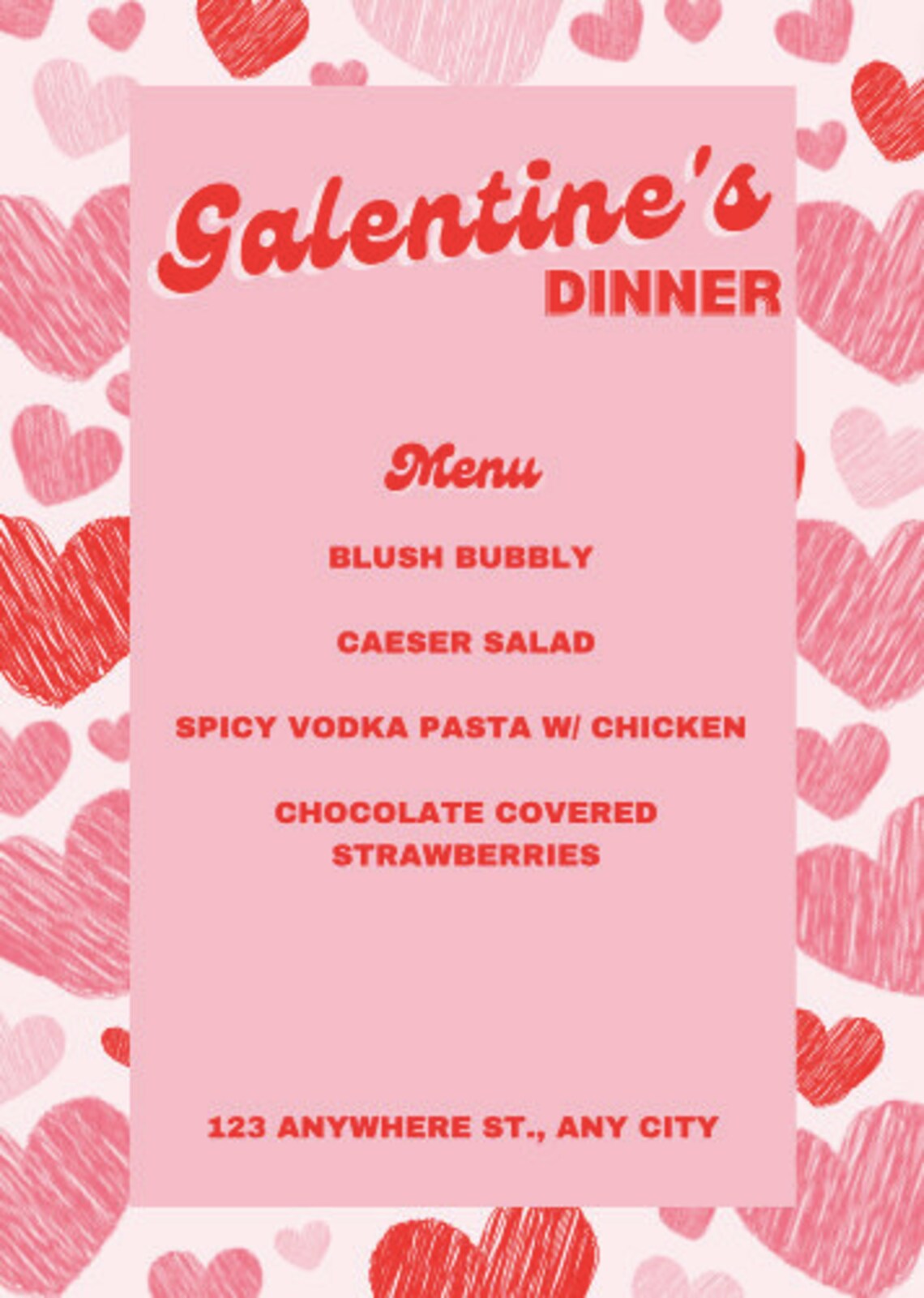 Galentine's Dinner Menu Template - Etsy