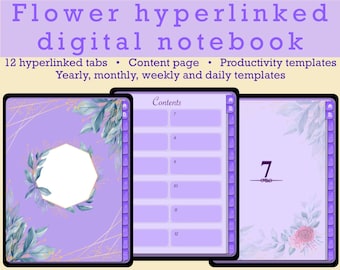 Digital Hyperlinked Notebook, 12 tabs, iPad planner, for goodnotes, notability, kilonotes, pdf Portrait Planner, Undated Digital Planner