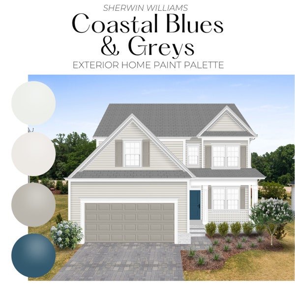 Sherwin Williams Coastal Blues & Greys Exterior Paint Palette, Coastal Paint Palette, Best Coastal Paint