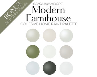 Benjamin Moore Sage Green Paint Palette, Modern Farmhouse Paint Palette; Cohesive Whole House Palette, Cool Neutral Paint Colors