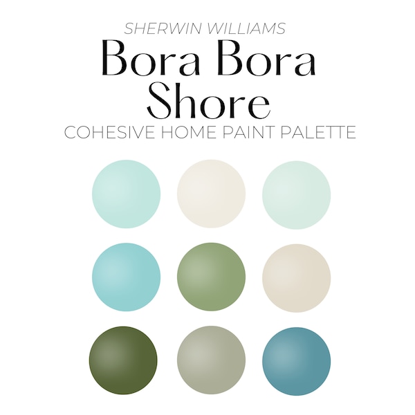 Sherwin Williams Bora Bora Inspired Coastal Paint Palette, Paint Cohesive Whole House Color Palette, Best Coastal Paint