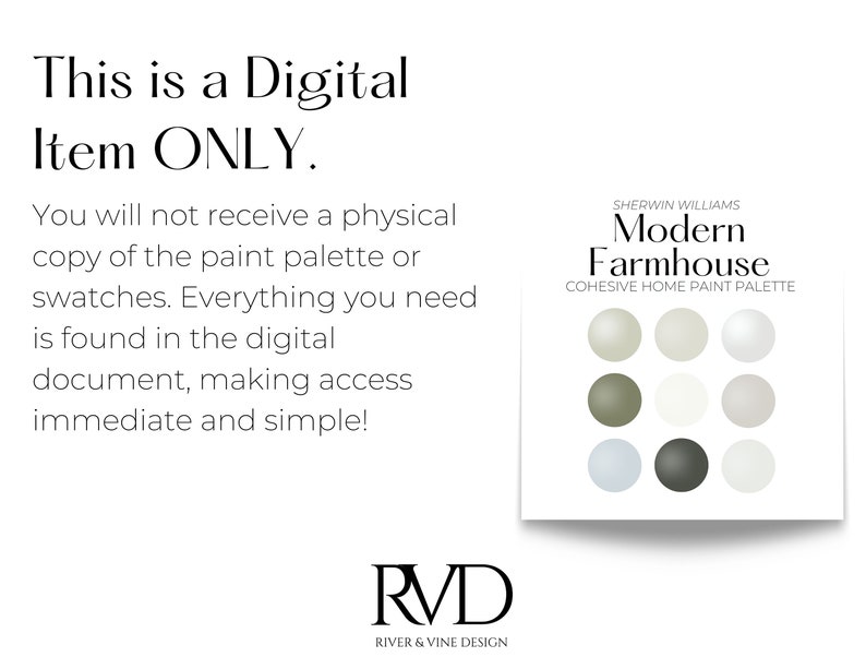 This is a Digital Item ONLY. You will not receive a physical copy of the paint palette or swatches. Everything you need is found in the digital document, making access immediate and simple!