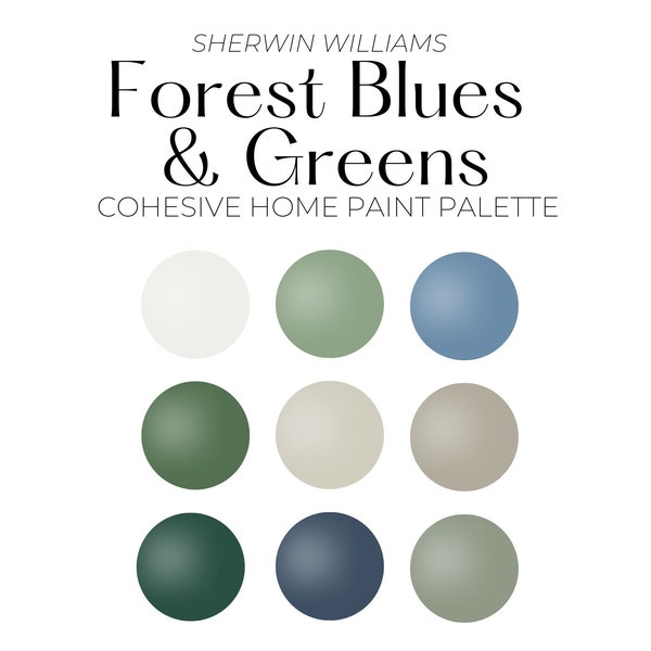 Sherwin Williams Forest Blues & Greens Paint Palette, Cohesive Whole House Paint Colors, Bold Modern Paint Colors