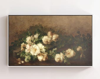 Vintage Floral Frame TV artArt, Moody Roses, Dark Academia Wall Decor (Digital Download)