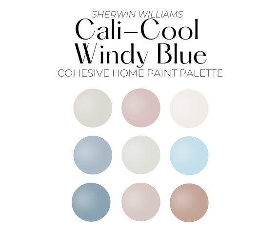 Sherwin Williams Windy Blue Cali Cool Inspired Coastal Paint Palette Paint Cohesive Whole House Color Palette Best Coastal Paint Etsy