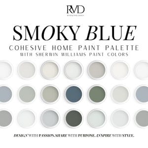 Sherwin Williams Smoky Blue Paint Palette – Cohesive Whole House Colors & Accent Paint for Home Decor