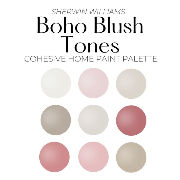 Sherwin Williams Boho Blush Paint Palette, Cohesive Whole House Color Palette, Best Boho Paint Colors, Boho Paint Palette