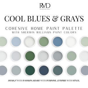 Greens Paint Palette: Sherwin Williams Cool Blues & Greens, Bold Modern Whole House Paint Colors, Cohesive Palette for Home