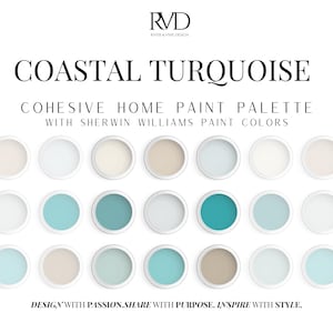 Sherwin Williams Coastal Turquoise Bright Paint Palette - Helle Küstenstrandhaus-Farben, Farbinspiration für das ganze Haus
