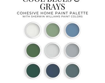Blues & Grays - Cohesive Home Paint Palette with Sherwin Williams Paint Colors