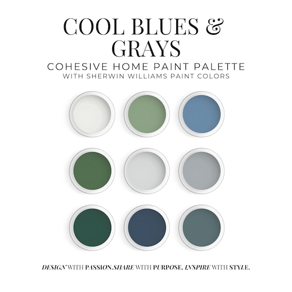 Blues & Grays - Cohesive Home Paint Palette with Sherwin Williams Paint Colors