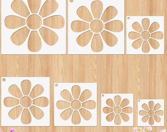 Conjunto de 7 Estênceis de Margaridas - Moldes Reutilizáveis para Pintura Floral