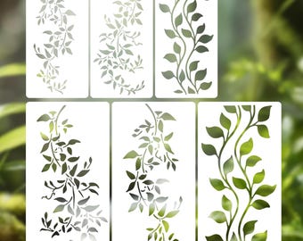 6-teilige große botanische Rebenschablonen-wiederverwendbare Blattzweigmalerei-Schablonen