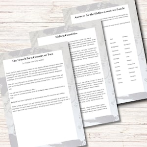 Recherche de mots de pays, Puzzle de pays, Mots cachés, Activité de géographie, Activité d&#39;école à la maison, TÉLÉCHARGEMENT INSTANTANÉ