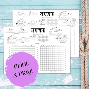 Printable Battleship Game, Board Game, Sea Battle, Printable, Classroom, Kid, Road Trip, Homeschool Activity, Family, Sunk
