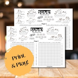 Printable Battleship Game, Board, Sea Battle, Printable, Classroom, Kid, Road Trip, Homeschool Activity, Sunk
