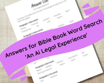 Answer Sheet for Bible Book Word Search - 'An Ai Legal Experience', Bible Puzzle, Hidden Words, Homeschool Activity, INSTANT DOWNLOAD