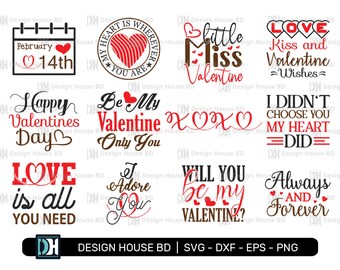 12 Valentine Quote Bundle, Valentines Day Svg Bundle, Love Svg, February 14th, Valentine Cricut Files, Cut Files for Crafters, xoxo svg