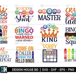 Bingo SVG, Bingo quotes bundle, Bingo Games Svg, Crazy bingo, Bingo Typography, Bingo Cutting File svg, Png, Eps, Dxf