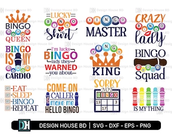 Bingo SVG, Bingo quotes bundle, Bingo Games Svg, Crazy bingo, Bingo Typography, Bingo Cutting File svg, Png, Eps, Dxf