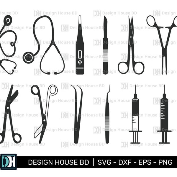 12 Medical tools svg bundle | Syringe svg | Commercial use | Medical Equipment SVG | cricut Clipart | Vector | Eps| Dxf | Png cut file