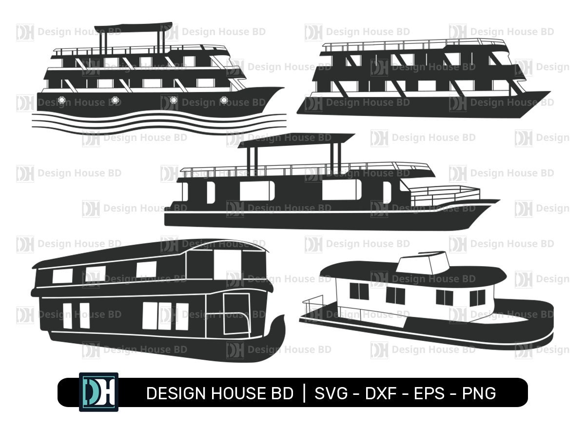 Houseboat SVG, Boat House Svg, Houseboat Clipart, Houseboat Vector