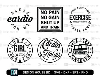 06 Citações Treino Svg Bundle | Exercício Svg | Treino Svg | Fitness Svg | Camisa de Treino Svg | Arquivos de Corte para Artesãos | Eps | Dxf | Png