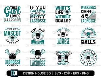 Lacrosse SVG Bundle, Lacrosse Cut File, Lacrosse Stick Svg, Lax Sports SVG, Silhouette, Digital File, Png, Eps, Dxf