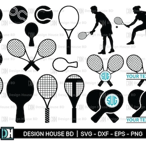 Tennis SVG Bundle | Tennis Silhouettes Svg | Tennis Players Silhouette | Tennis Monogram | Tennis Clipart | Tennis ball | Tennis Bat | Png