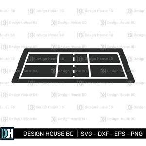 May include: Black and white illustration of a tennis court with a net and lines. The court is divided into nine sections.
