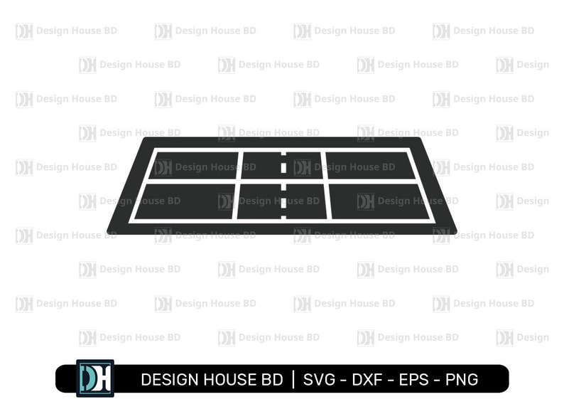 May include: Black and white illustration of a tennis court with a net and lines. The court is divided into nine sections.