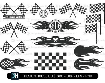 Racing Flag SVG, Bundle SVG, Finish Flags SVG, Topper, Monogram, Silhouette, Checkered Flag Svg, Racing ClipArt, Cricut file