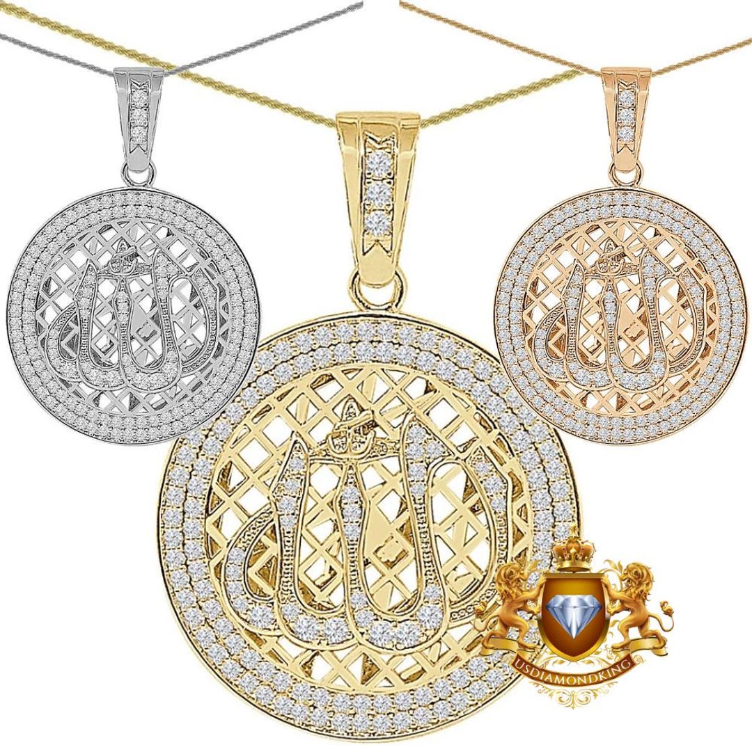 VVS1/D 4.76 Cwt. 14K Gold Finish Simulated Diamond Allah God Muslim ...