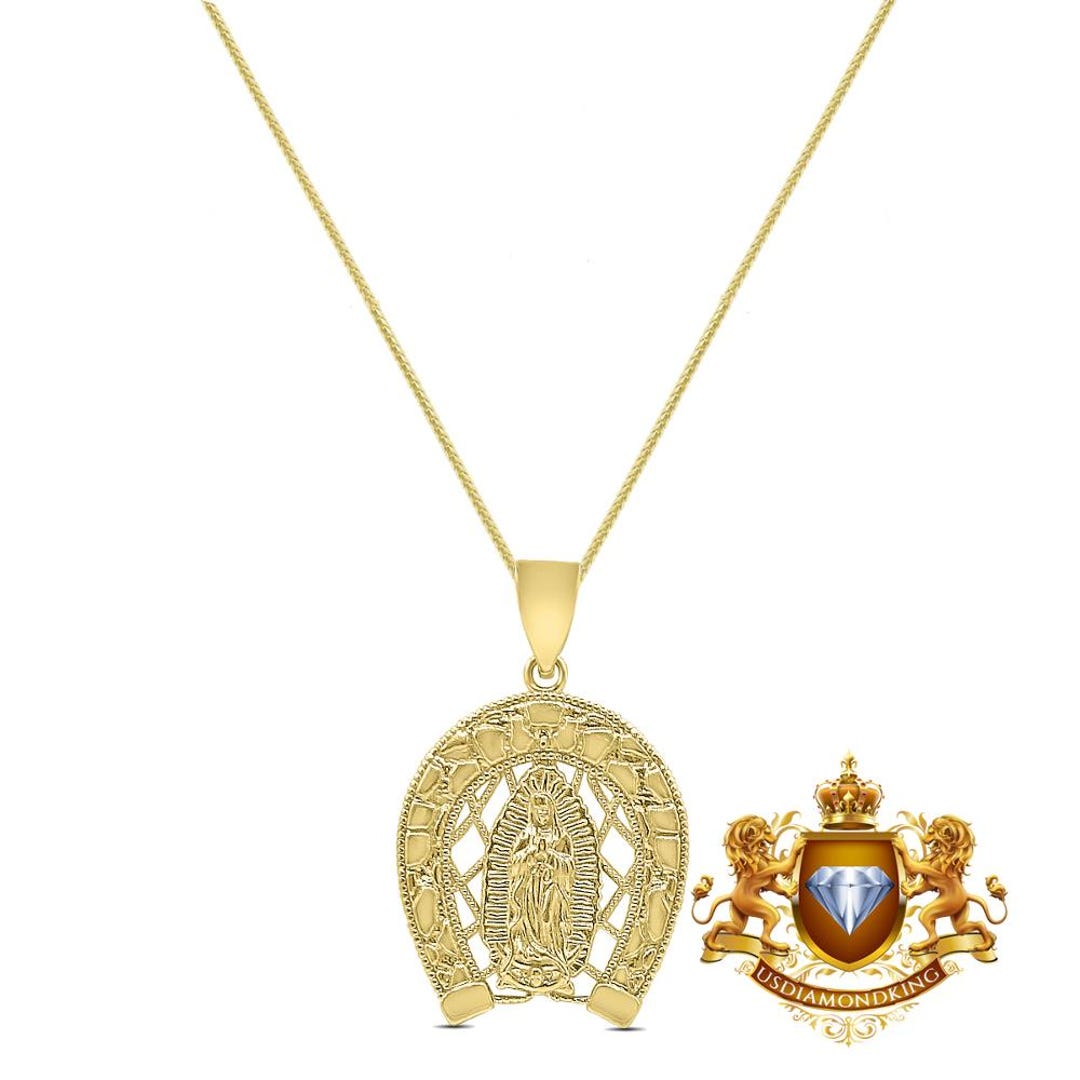 10K Real Solid Yellow Gold Diamond Cut Diamond Cut Nugget Our Lady of ...